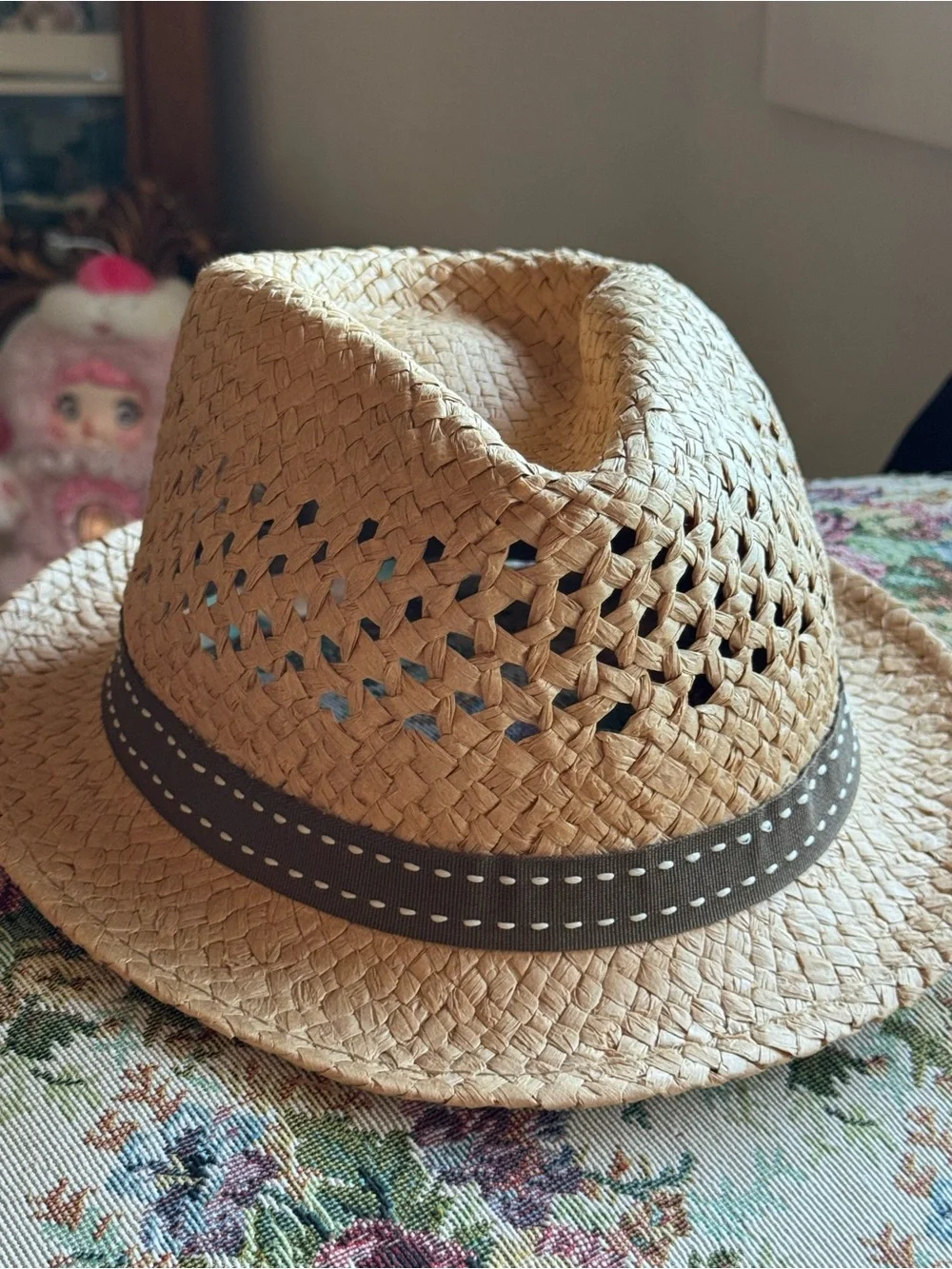 Unisex Something Special Natural Straw Fedora with Brown Band